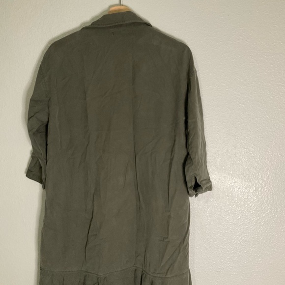 ZARA Trafaluc TRF Olive Oversized Shirt Dress w/ Frill Ruffle Small Lagenlook - Picture 9 of 10